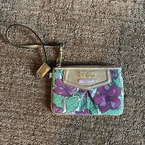 Coach Mint and Purple Floral Wristlet